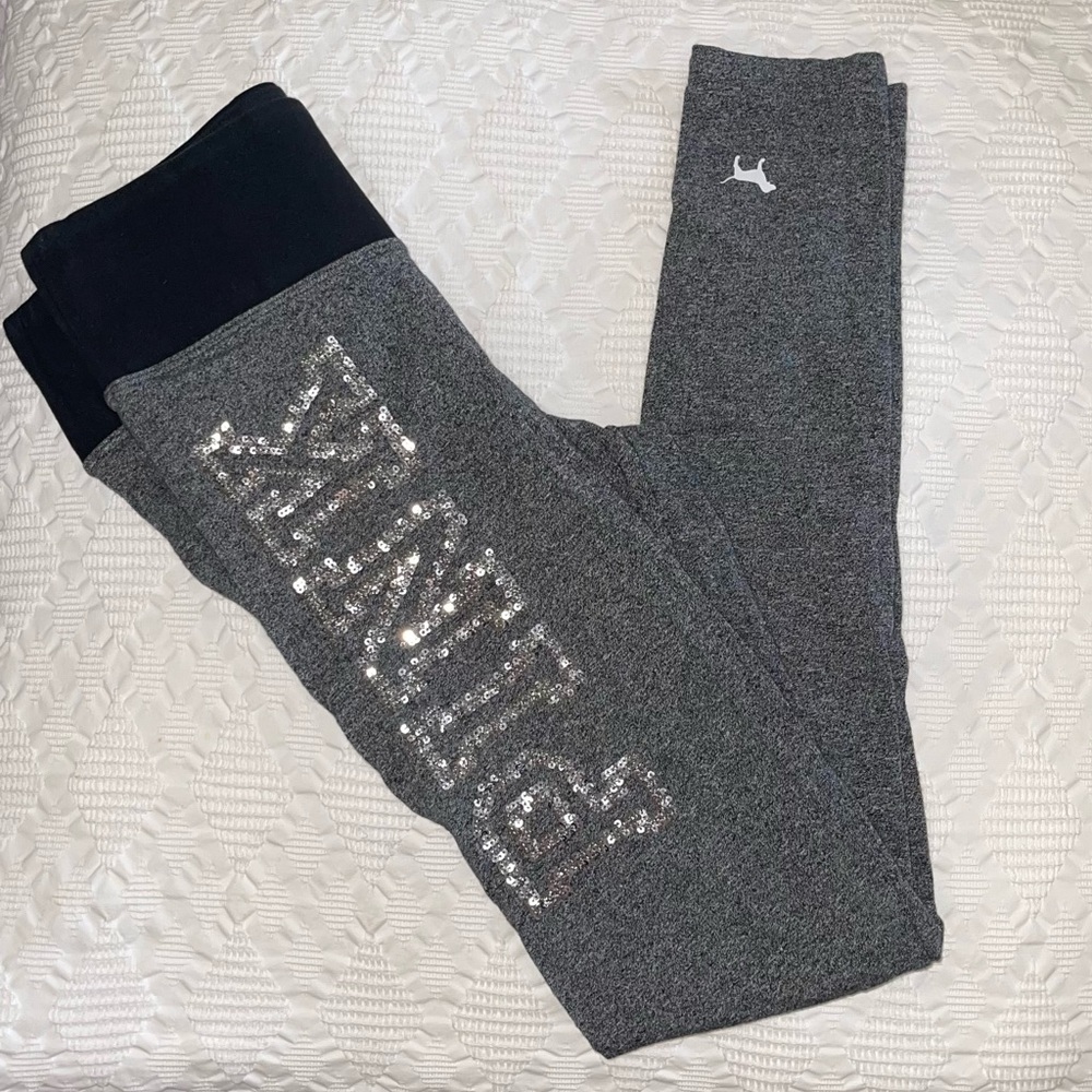 Victoria's Secret PINK Bling Yoga Legging Grey Black Silver Sequin